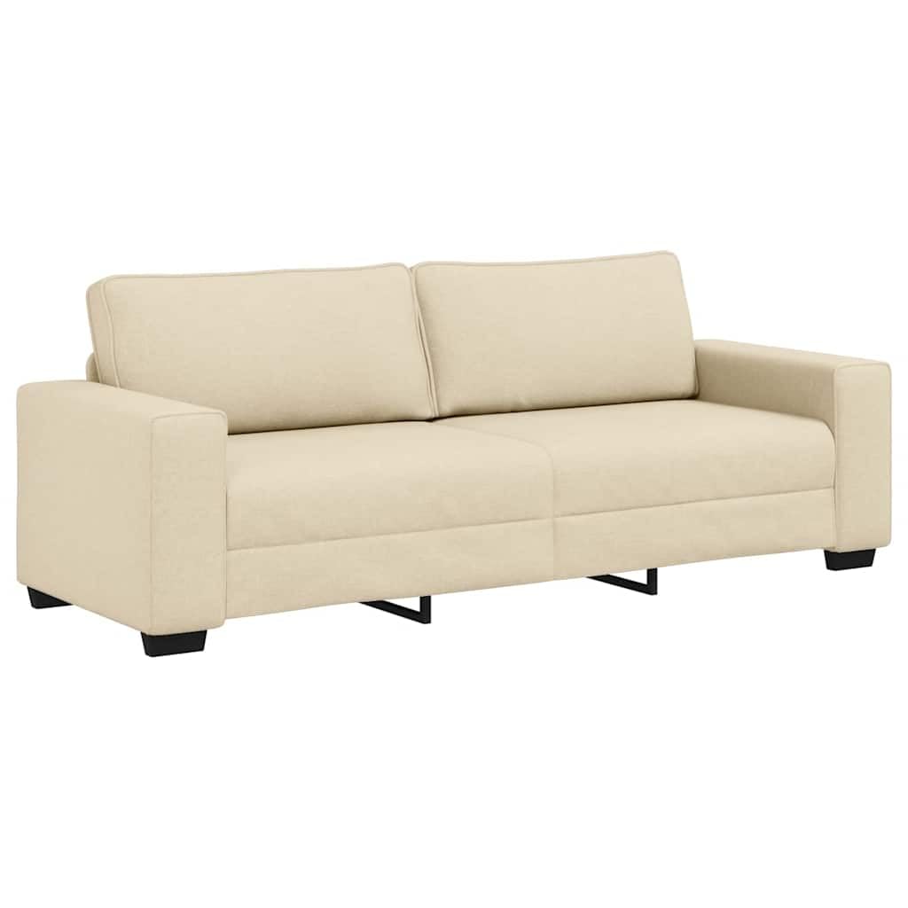 Sofa 3-osobowa, kremowa, 180 cm, miękki materiał poliestrowy, wytrzymały drewniany stelaż, szerokie podłokietniki, przytulna kanapa do salonu, wytrzymały mebel do salonu