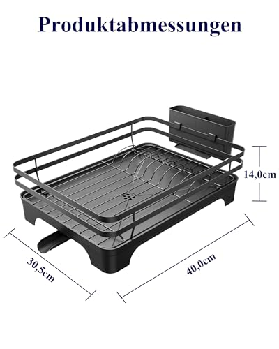 Kitsure Abtropfgestell Geschirr Geschirrgestell für die Küchentheke mit Besteckhalter, rostfreie Aufbewahrungslösung, Abtropfgestell mit drehbarem Halter, 46,5 cm x 30,5 cm x 14,0 cm, Schwarz 3