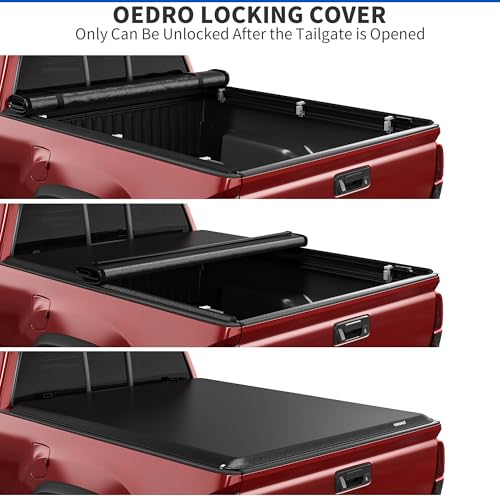 Image of oEdRo Soft Roll Up Truck Bed Tonneau Cover Compatible with 2016-2023 Toyota Tacoma (Excl. Trail), 5ft Bed with Track Rail System