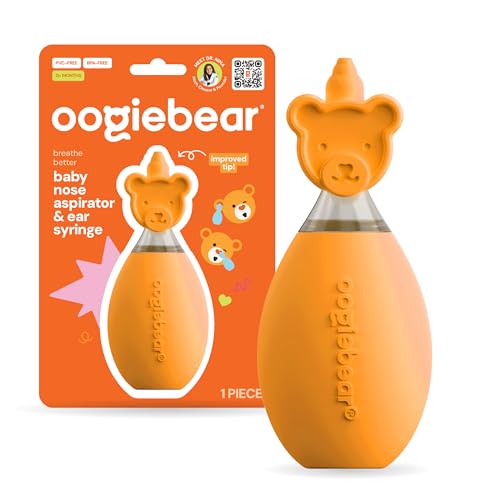 Image of oogiebear: Baby Nasal Aspirator - Safe Booger & Earwax Remover for Newborns, Infants, Toddlers - Better Syringe, Airtight Suction, Nose Sucker - Essential Baby Stuff, Diaper Bag Must-Haves, Orange