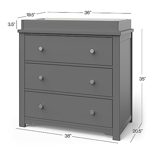 Child Craft Harmony 3 Drawer Dresser With Removable Changing Table Topper For Nursery Or Bedroom, Plenty Of Storage, Anti-Tip Kit Included To Prevent Tipping, Non-Toxic, Baby Safe Finish (Cool Gray) #TOP2