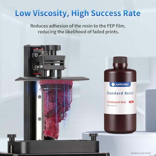 Image of ANYCUBIC 3D Printer Resin, 405nm SLA UV-Curing Resin with High Precision and Quick Curing & Excellent Fluidity for LCD 3D Printing (Clear Red, 1kg)