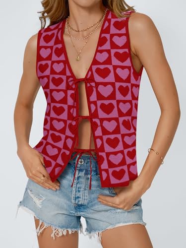 Image of COCCKO Womens Summer Tops Vacation Beach Outfits Cute Tie Front Crochet Vest Knit Sleeveless Sweaters
