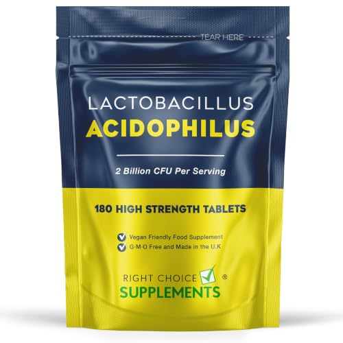 Lactobacillus Acidophilus 2 Billion CFU | 180 High Strength Tablets (Not Capsules) | for Men & Women | Vegan Non-GMO Gluten Free & UK Made