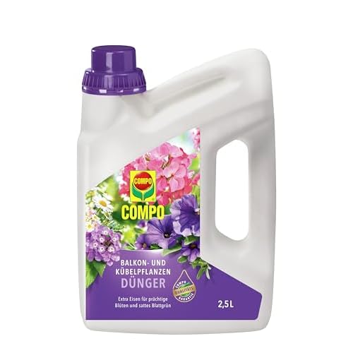 COMPO Balkon- und Kübelpflanzendünger für alle Balkon- und Kübelpflanzen, Spezial-Flüssigdünger mit extra Eisen, 2,5 Liter