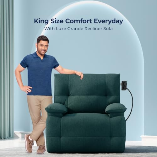 Image of The Sleep Company Luxe Grande Recliner Sofa | Revolving| Patented SmartGRID Technology | 1 Seater | Premium Upholstery | Built-in Mobile Holder | Wireless Charging | Free Installation | Green
