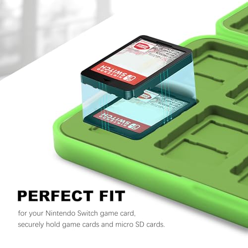 Image of FYY Nintendo Switch Game Case Holder for Switch 2 Cartridge Case with 24 Game Card Slots & 48 Micro SD Card Slots, Hard Shell, Silicone Lining Green
