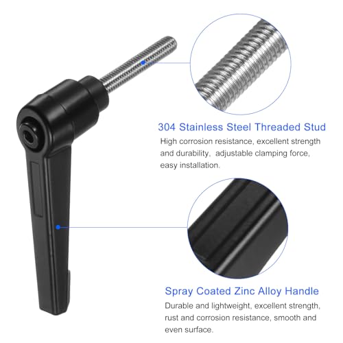 Image of uxcell 2pcs Clamping Lever Handles, M5 x 30mm 304 Stainless Steel Threaded Male Stud, Adjustable Handles Locking Quick Release Ratchet Push Button Bolt Knobs, Black