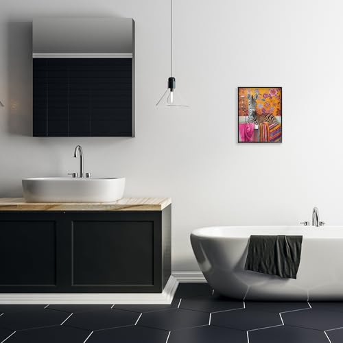 Tableau de bain zèbre avec serviette colorée cadre blanc - 3