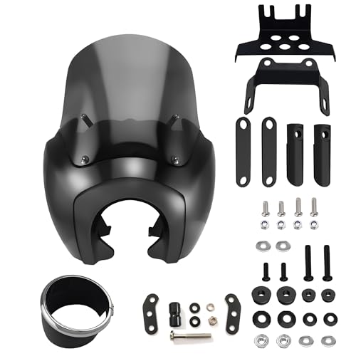 Image of FATECIM Motorcycle 5.75 inch Headlight Fairing with 13 inch Smoke Windshield Windscreen & Mounting Kit Headlight Extension Block For Harley Low Rider S FXLRS 2020 2021 2022 2023