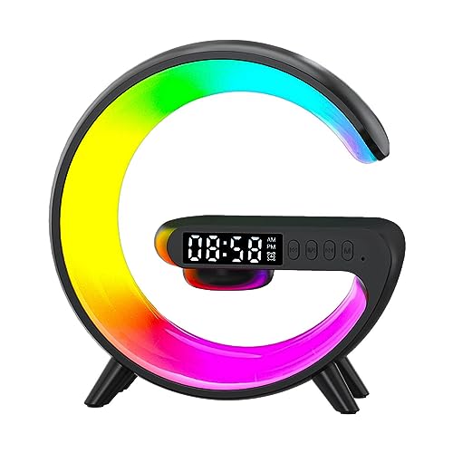La Mejor Selección de Iluminación ambiental dormitorio los mejores 5. 37 HUNYA Lámpara de Cargador Inalámbrico Regulable, Altavoz de Carga Inalámbrico LED en Forma de, Altavoz con Lámpara Inteligente, Luz Ambiental LED, Reloj Despertador, Luz...