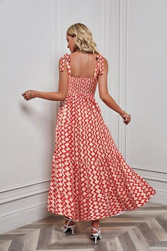 Image of kinstell Women's Summer Boho Spaghetti Strap Square Neck Ruffle Casual Flowy Long Dress Beach Swing Party Maxi Dress