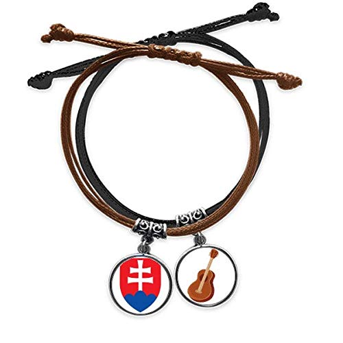 Pulsera de Eslovaquia con amuleto de guitarra y cordón de cuero negro