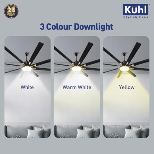 Image of KUHL Polariz Gold 72 1800mm Stylish 65% Power Saving BLDC Ceiling Fan With Remote |Down Light|Low Noise| IoT -Operate via Mobile & Alexa |Reverse Mode|Free Installation |Black