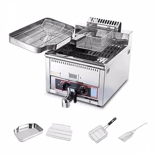 IUokLU Professional Countertop Gas Deep Fryer, Stainless Steel 17L Frying Machine with Oil Faucet for French Fries and More