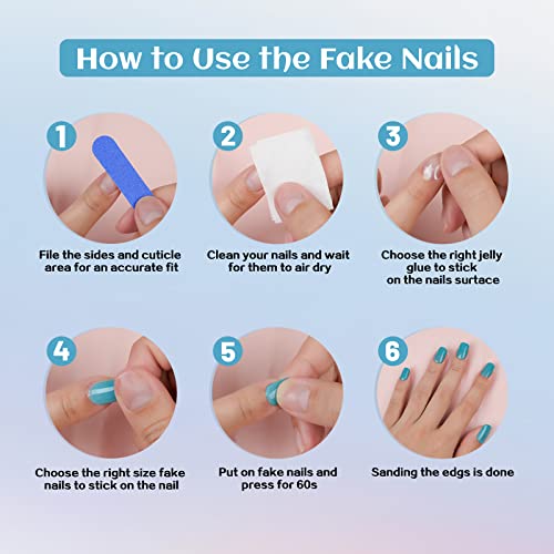 Almond Press On Nails Medium, 24Pcs Blue Ripples Acrylic Fake Nails Full Cover Natural, Shimmery False Nails With Designs, Glue On Nails For Women Girls #TOP5