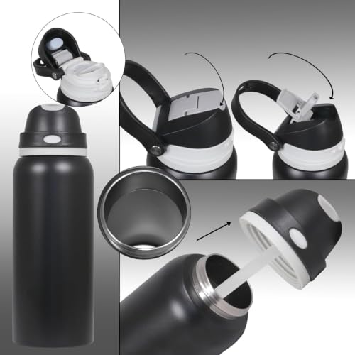 Image of Stainless Steel Water Bottle 32 oz with Flip Lid and Carry Loop (black matte, 1000 ml)