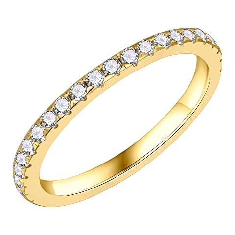 SMILEST Moissanite Full Eternity Ring for Women, 1.8mm D Color VVS1 Clarity Lab Created Band 14K Gold Plated Sterling Silver Stackable Rings Moissanite Wedding Rings for Women Promise Rings Cover