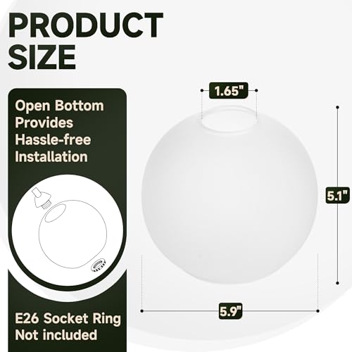 Image of Handblown Frosted Glass Globe Lamp Shade - 1.65 inch Fitter Opening - Replacement Lamp Shade for Pendant Lights, Chandeliers, Wall Sconces, Vanity & Ceiling Fixtures (2 Pack)