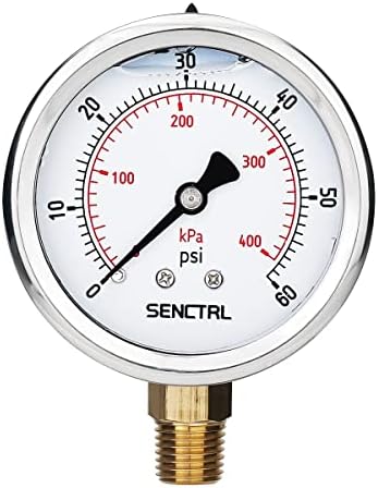SENCTRL 60 Psi グリセリン 液体充填 低圧ゲージ 2.5インチ ダイヤルサイズ 1/4インチ NPT 下部マウント ステンレススチールケース プール 砂フィルター ウォーターポンプ タイヤ 水 オイル 空気圧テスト