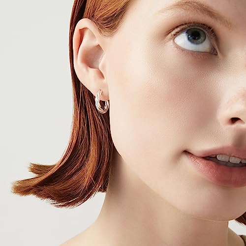 Miabella 925 Sterling Silver or 18K Gold Plated 3mm Twisted Lightweight Chunky Small Hoop Earrings for Women/Made in Italy3