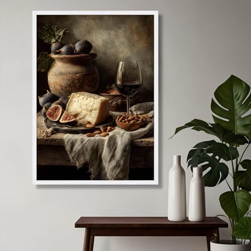 Composition de fromage et de figues tableau rustique vintage sur toile - 3