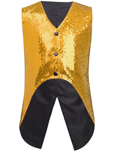 Kids Boys Sequin Tuxedo Vest Sparkly Swallowtail Waistcoat Sleeveless Tailcoat Jacket Suit Tails Dress Coat