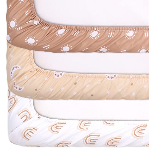 The Peanutshell Mini Crib Sheet Set - 3 Pack - Multiuse For Pack N Play, Playard, Playpen, Mini Crib - Boho Rainbow #TOP2