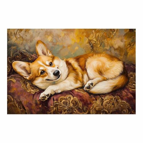 Toile grand format 70x100cm de chien vintage roux au style musée