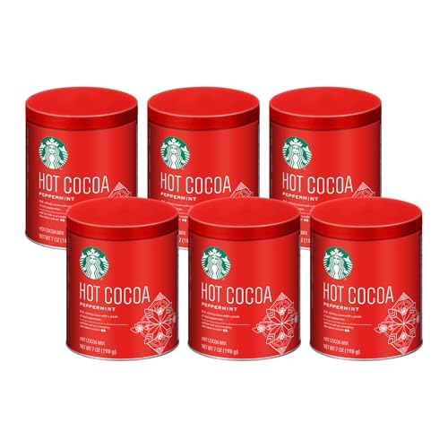 Starbucks Hot Cocoa Mix Tin, Peppermint Hot Cocoa Mix, 7 Ounce Tin (Pack of 6)