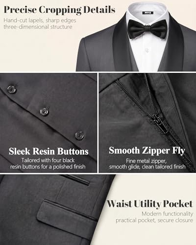 Image of MY'S Mens 3-Piece Suit Shawl Lapel One Button Tuxedo Winter Fabric Slim Fit Premium Dinner Jacket Vest Pants & Tie Set