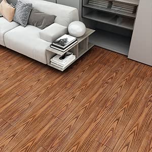 Miniatura 5 de YENHOME 15 azulejos de vinilo de madera de nogal para despegar y pegar, paneles de pared de madera para paredes, azulejos de suelo para baño,