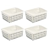 Wire Baskets with Liner, YQMM 4 Pack Wire Storage Basket Metal Basket Pantry Organizer Storage Bins Baskets for Freezer Shelf, Cabinet, Pantry, Closets, Kitchen, Bathroom, Garage Organizing