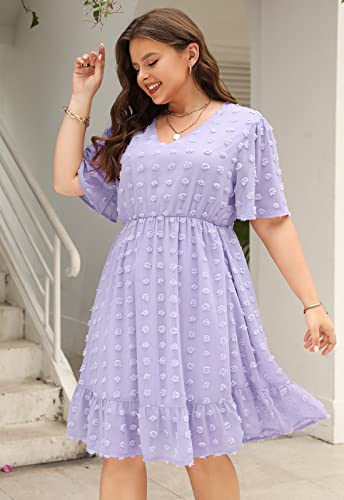 Image of Keluummi Plus Size Wedding Guest Dress for Curvy Women, Boho Floral Empire Waist Midi with Sleeve