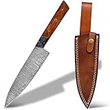 Ergonomischer Griff - Der Griff ist aus hartem, echtem Rosenholz gefertigt und liegt sowohl für Rechts- als auch für Linkshänger perfekt in der Hand. Kein unangenehmes Drücken oder Schmerzen in der Hand - auch bei längeren Arbeiten und Schneiden in der Küche.