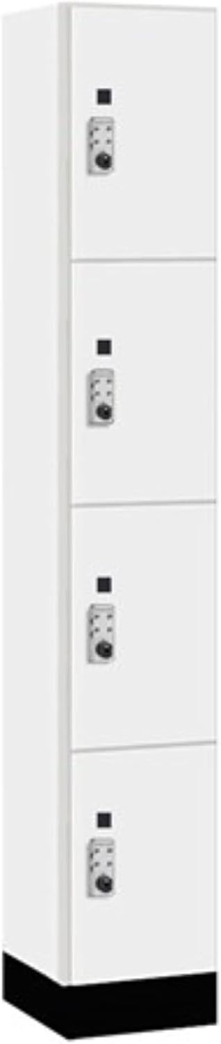 Salsbury 12" Wide Premier Wood Locker-Four Tier-1 Wide-6 Feet High-15 Deep-Arctic White-Silver Resettable Combination Locks