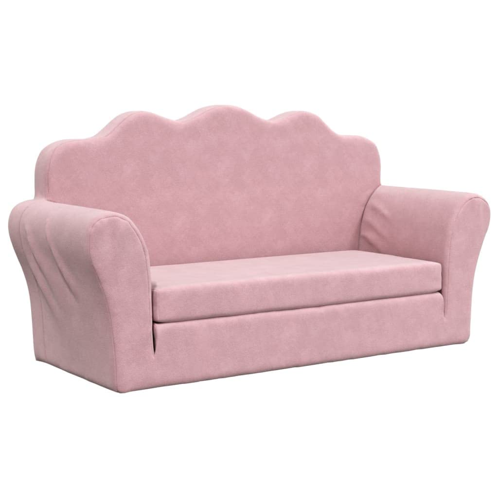 vidaXL Sofá Cama para Niños de 2 Plazas, Sillón con Reposabrazos, Mini Sofá Infantil, Sofá Cama para Dormitorio Sala de Juegos, Felpa Suave Rosa