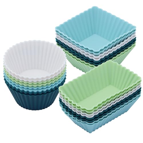 Comparison: Best Silicone Cupcake Cups 7 24Pack Silicone Muffin Cups, Reusable Cupcake Liners Molds for Baking, 3 Shapes Lunch Box Bento Dividers-Round, Square, and Rectangular (Neutral Colors, Regular Size)