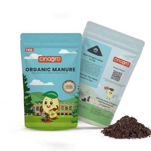 Image of Cinagro Organic Manure for Plants (1 Kg), 100% Natural Cow Dung Fertilizer, Fine Powder Compost, Soil Enricher for Home & Garden, Boosts Growth, Fixes Nitrogen, Releases Phosphorus & Potassium