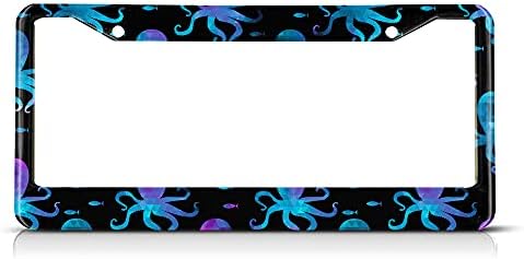 Beabes Blue Purple Octopus License Plate Frame Auto Tag Frames Funny Animal License Plates Holder 2 Holes Colorful Fish Decorative Car Truck Motorcycle License Plates Cover Tag for Men Women