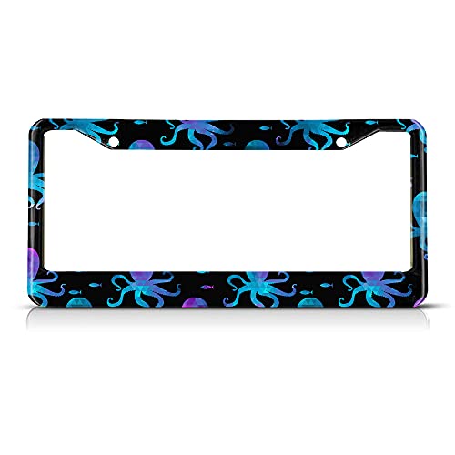 Beabes Blue Purple Octopus License Plate Frame Auto Tag Frames Funny Animal License Plates Holder 2 Holes Colorful Fish Decorative Car Truck Motorcycle License Plates Cover Tag For Men Women #TOP8