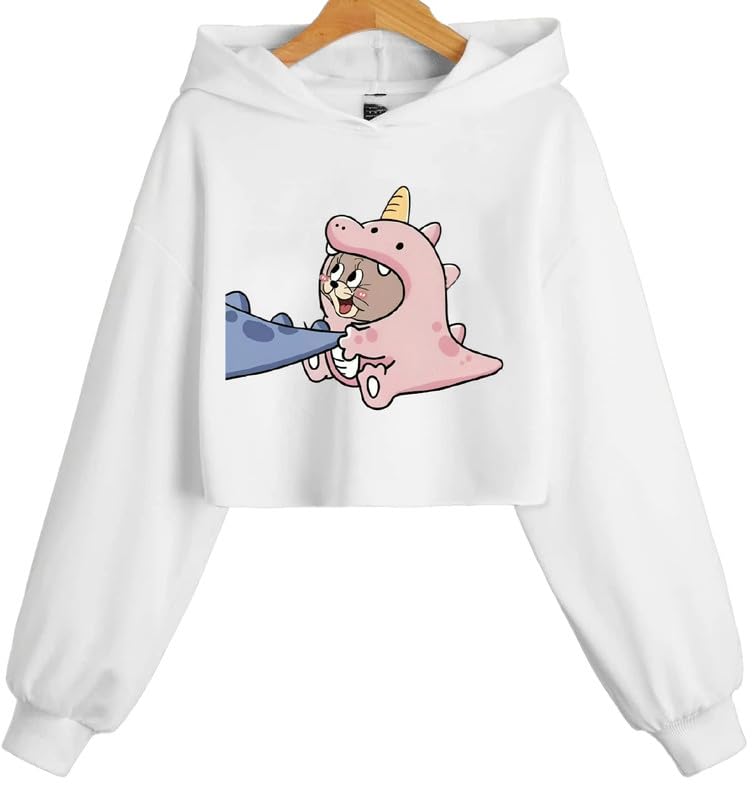 Buy ABSOLUTE DEFENSE Dinosaur Crop Hoodie Sweatshirt Women Casual