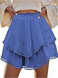 Skorts for Women Dressy Casual Flowy Shorts Boho Ruffle Tiered Skirts High Waist Mini Tennis Golf Skirt Denim Blue Medium