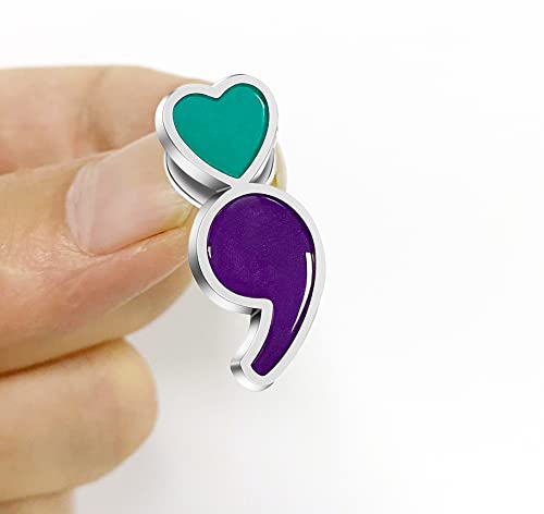 6/12/50/100/Pcs Semicolon Mental Health Suicide prevention awareness Lapel pins Bulk Metal Purple & Teal Ribbon pin Souvenir Series Gifts3