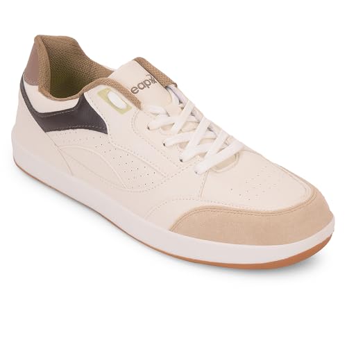 Image of Liberty Leap7x CLASTO-1E Men's Casual Lacing Sneakers, Beige and Sky Blue | Suitable for Walking Travel, College, Office | Comfortable Lace-Up Casual Shoes | Lightweight Stylish Fashion Footwear