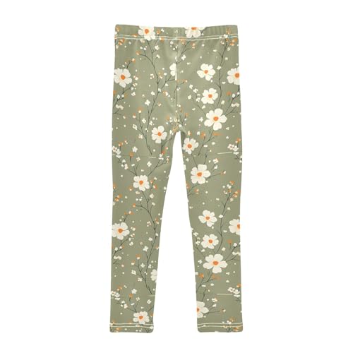 Spring Vintage Orange White Flowers Girls Leggings Kids Yoga Pants Dance Active Tights 4T2