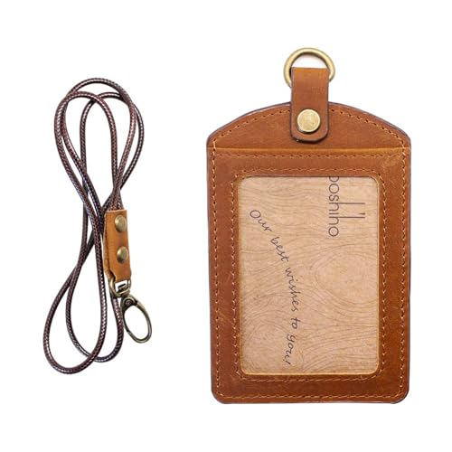 Porte-badge avec cordon de 48,3 cm Boshiho en cuir robuste vertical