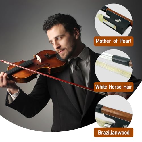 Image of Vetimobato 1 /2 Violin Bow - Brazilwood with Ebony Frog & Natural Mongolian Horsehair - Perfect for Adults, Students, Beginners - Traditional Fiddle Bow for 1 /2 Violins (1 /2)