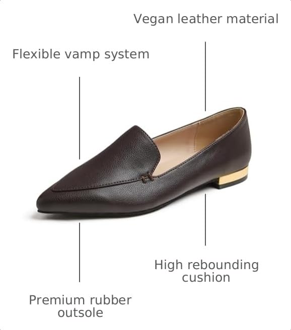 Image of FEVERSOLE Women's Loafer Flat Pointed Deco Low Heel Fashion Slip On Dress Driving Office Shoes