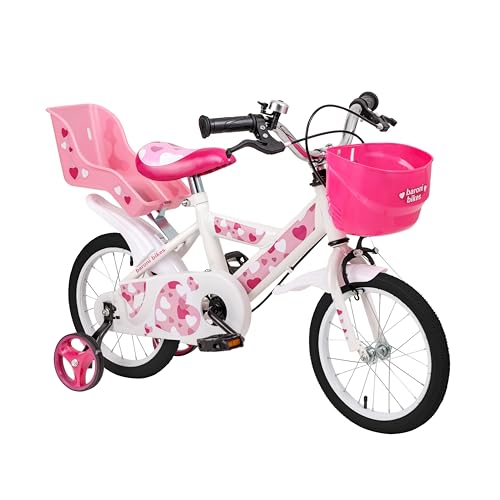 Baroni Toys Bicyclette pour Filles, Rose avec cœurs, vélo Design avec Porte-Bagages et Roues incluses, Bicyclette en Acier avec Panier pour Filles, Rose, cœurs,...